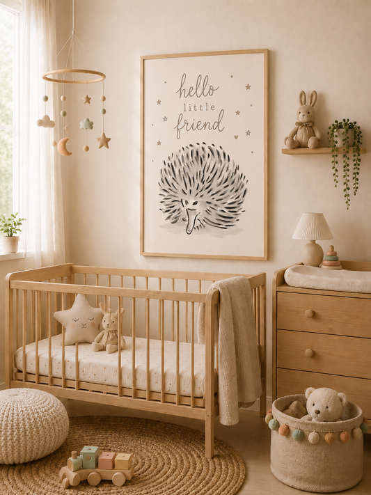 Hello Little Friend | Australian Echidna Nursery Wall Art Print