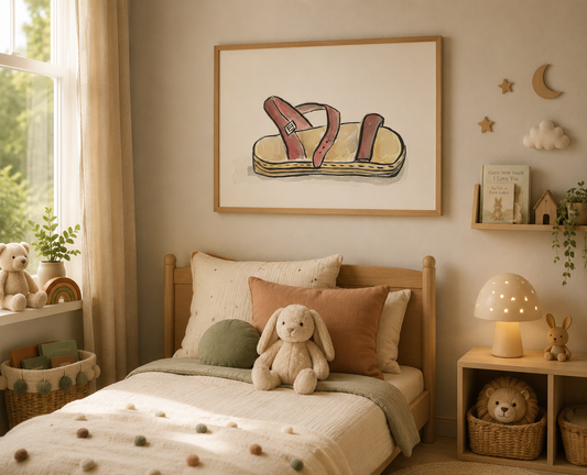 Little Red Sandal Art Print - Hand-Drawn Watercolor on Premium Matte Paper