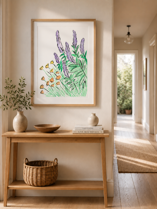 Salvia and California Poppy I - Premium Matte Paper Print in Your Choice of Size