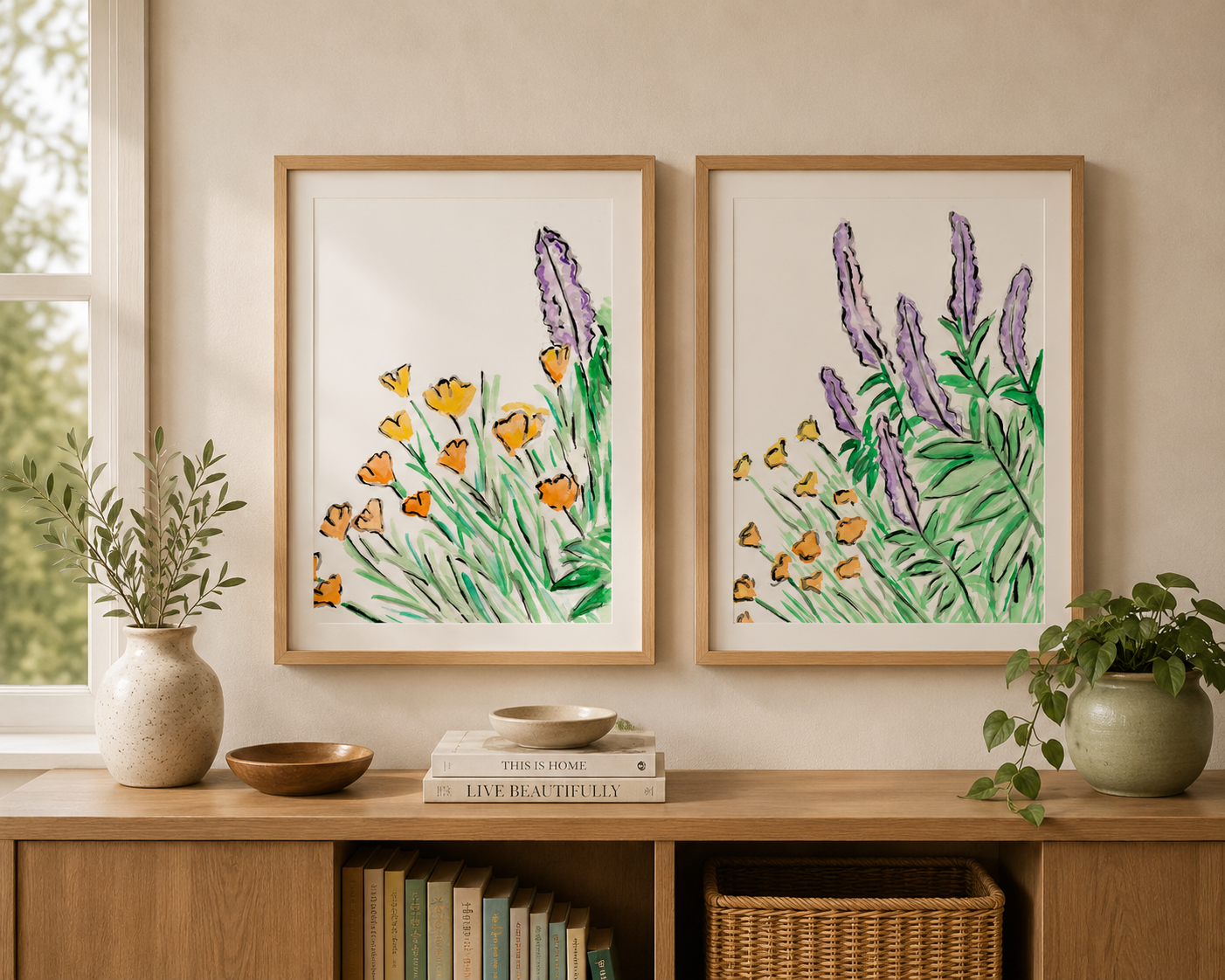 Salvia and California Poppy II- Original Artwork