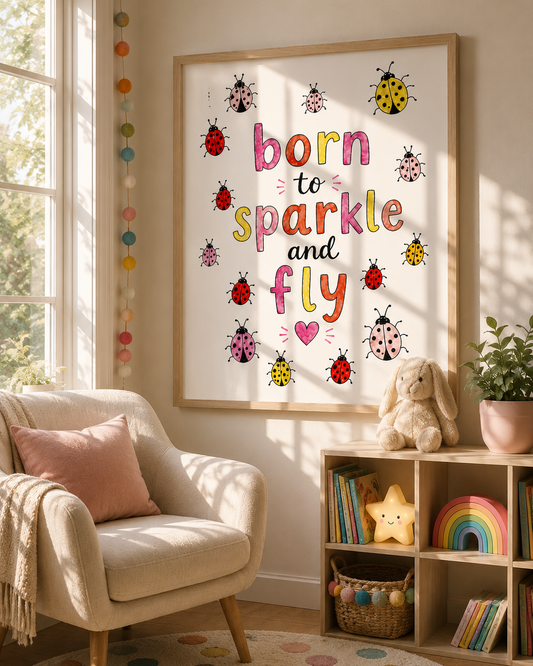 Born to Sparkle and Fly | Ladybird Nursery Wall Art Print | Classic Matte Paper Poster