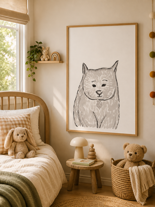 Australian Wombat Nursery Wall Art Print | Ink Animal Illustration