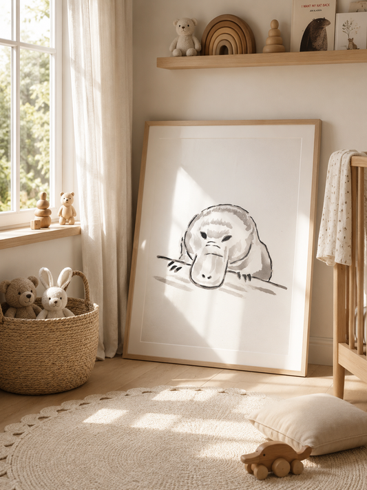 Australian Platypus Nursery Wall Art Print | Ink Animal Illustration