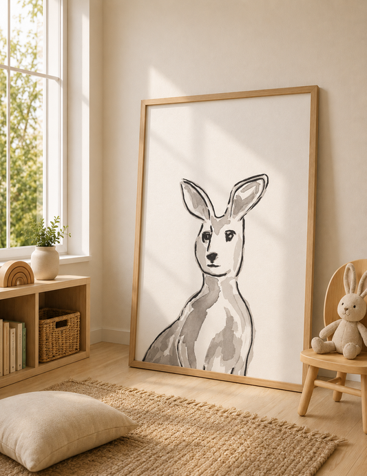 Kangaroo - Black & White Ink Matte Paper Print