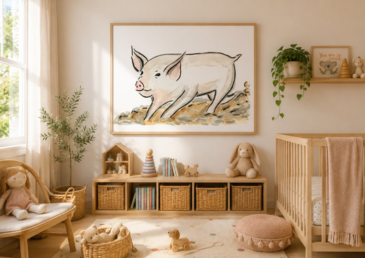 Playful Piglet Watercolor Art Print - Premium Matte Paper