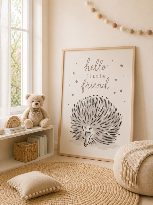 Hello Little Friend | Australian Echidna Nursery Wall Art Print