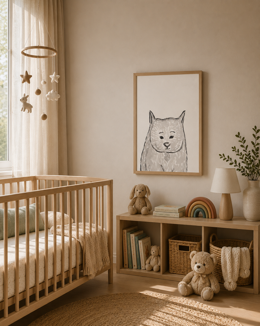Australian Wombat Nursery Wall Art Print | Ink Animal Illustration
