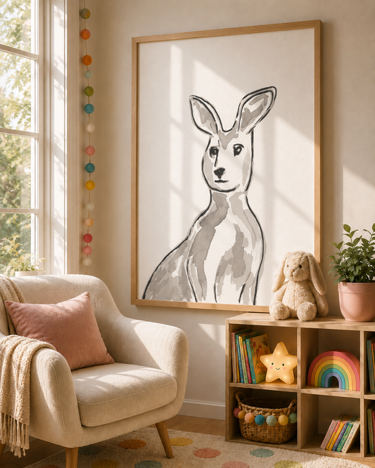 Kangaroo - Black & White Ink Matte Paper Print