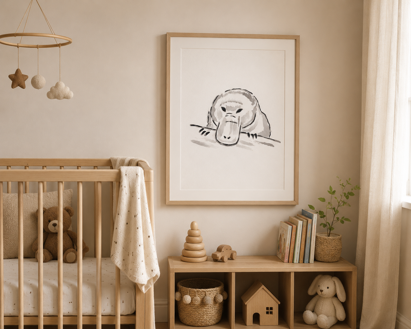 Australian Platypus Nursery Wall Art Print | Ink Animal Illustration