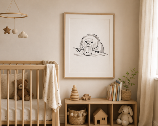 Australian Platypus Nursery Wall Art Print | Ink Animal Illustration