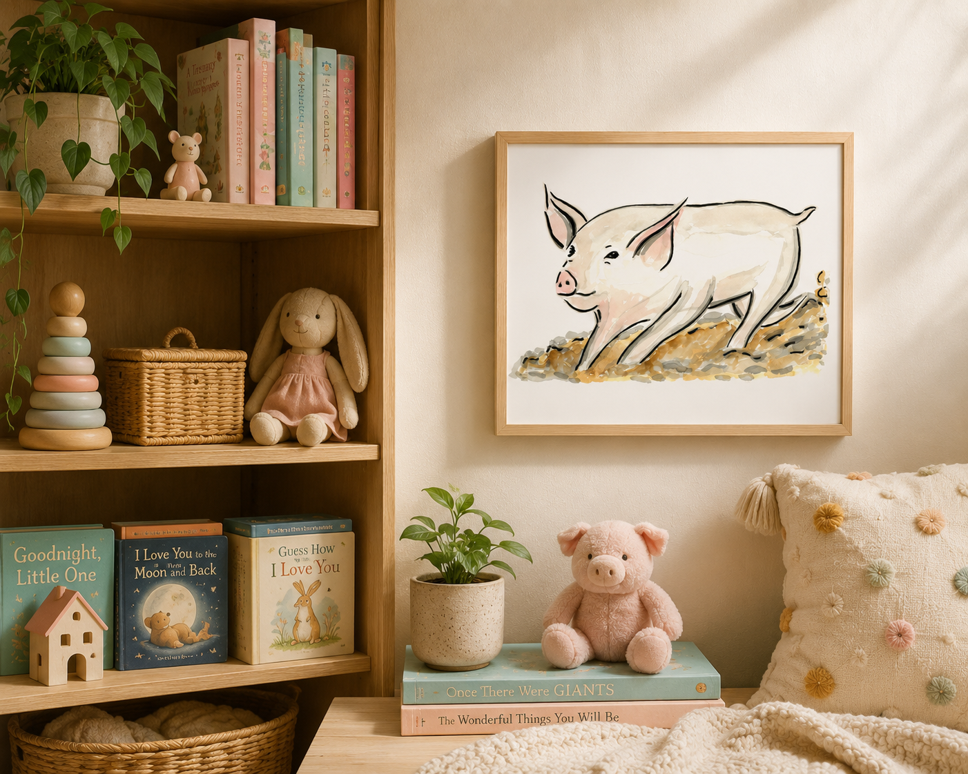 Playful Piglet Watercolor Art Print - Premium Matte Paper