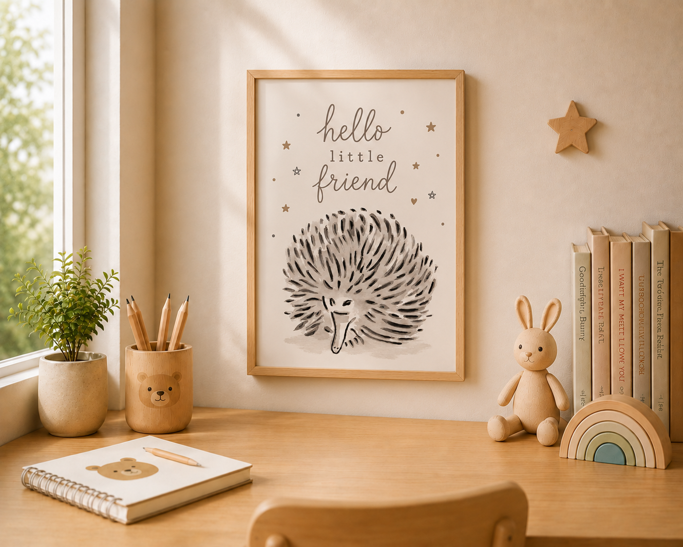 Hello Little Friend | Australian Echidna Nursery Wall Art Print