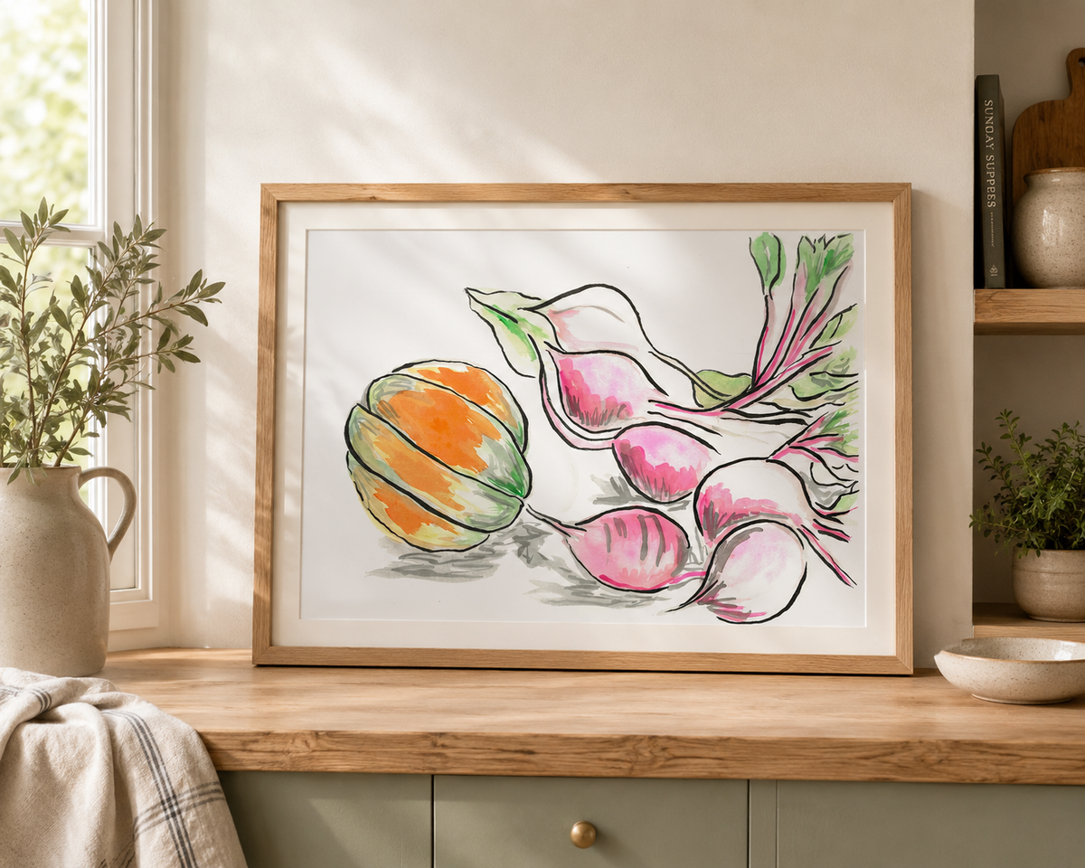 Beetroot and Pumpkin - Vibrant Botanical Art Print for Modern Kitchens & Dining Spaces