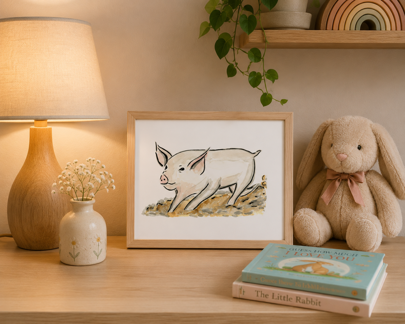 Playful Piglet Watercolor Art Print - Premium Matte Paper