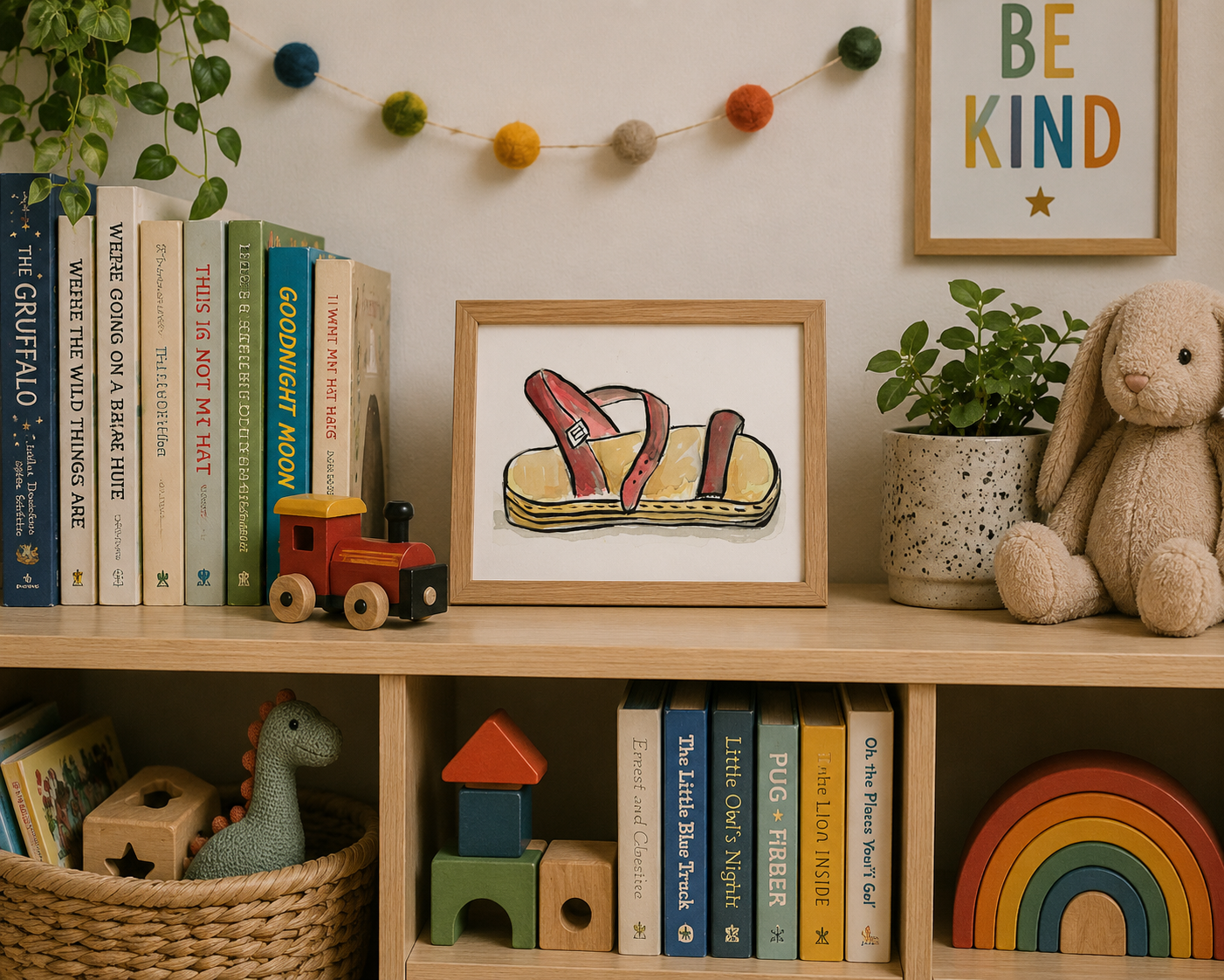 Little Red Sandal Art Print - Hand-Drawn Watercolor on Premium Matte Paper