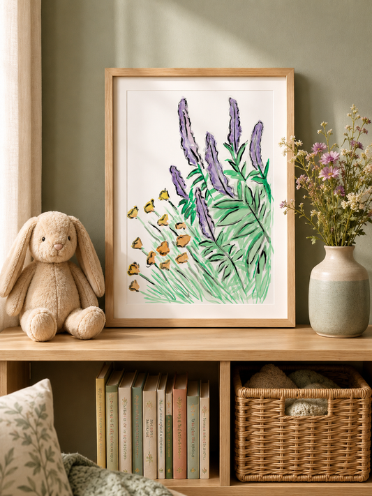 Salvia and California Poppy I - Premium Matte Paper Print in Your Choice of Size