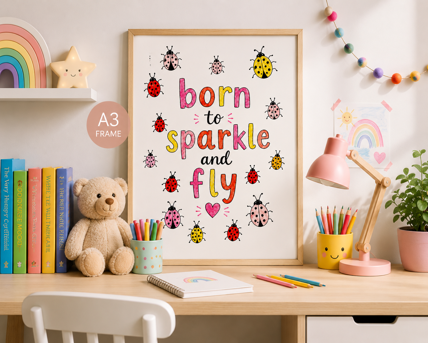 Born to Sparkle and Fly | Ladybird Nursery Wall Art Print | Classic Matte Paper Poster