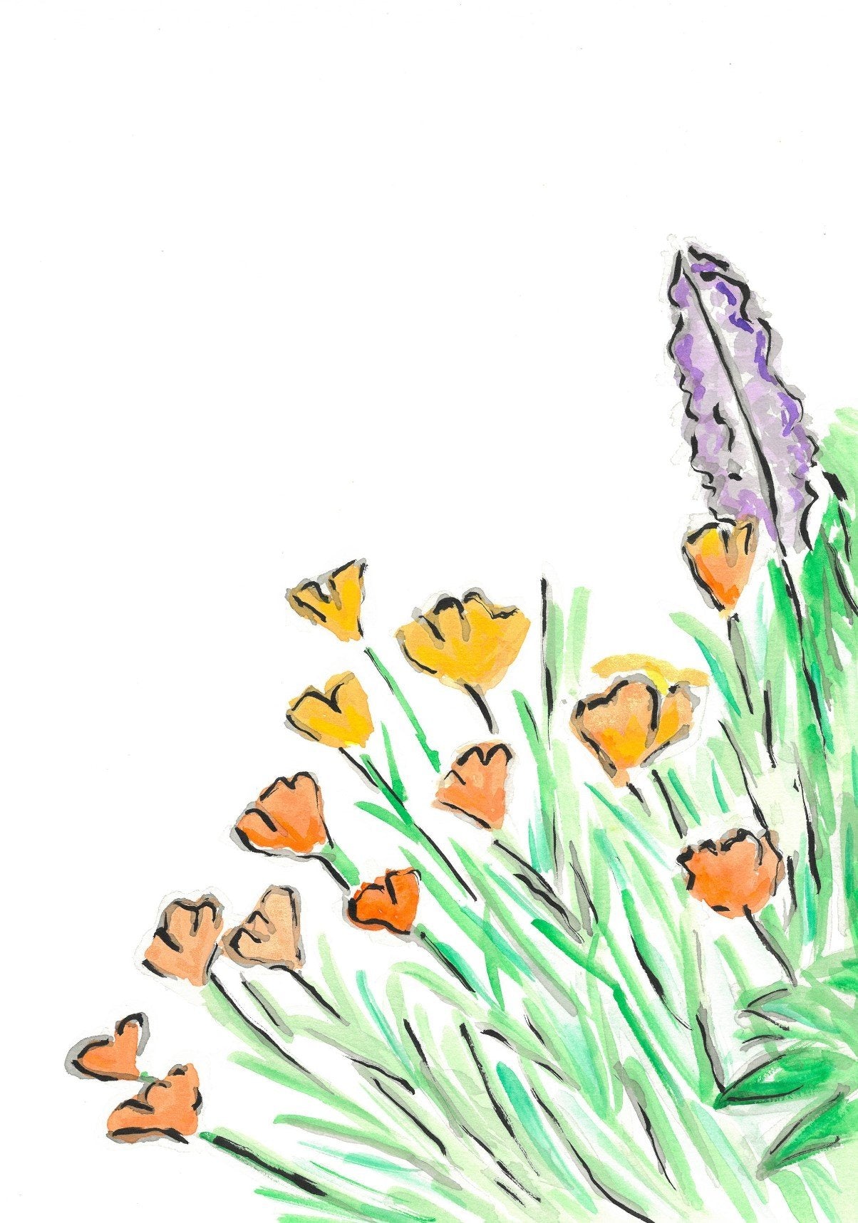Salvia and California Poppy II- Original Artwork